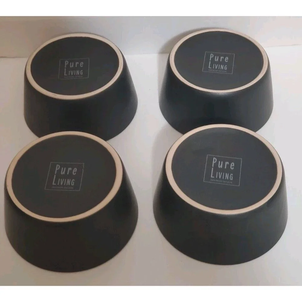 Pure Living Large Bowls Soup Salad Stonewear Interior Design Black Matte 4pc Set